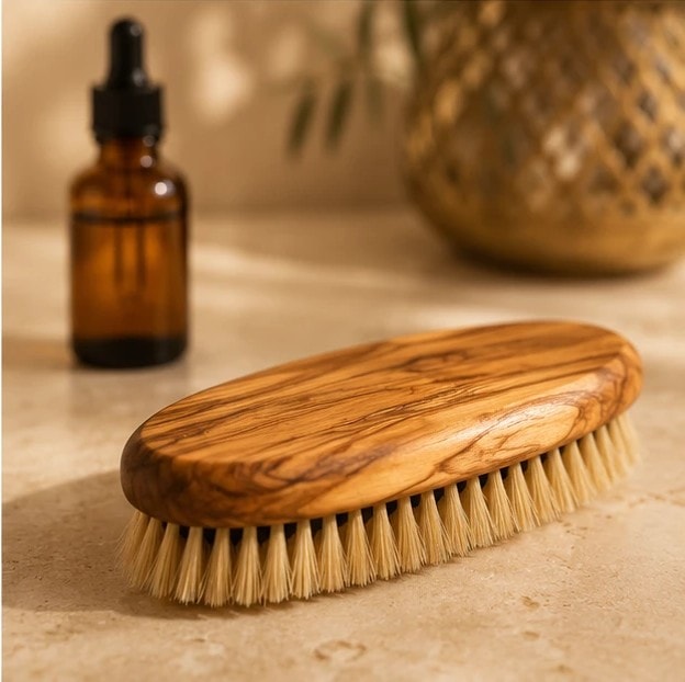 Brosse à poils naturels, bois d'olivier